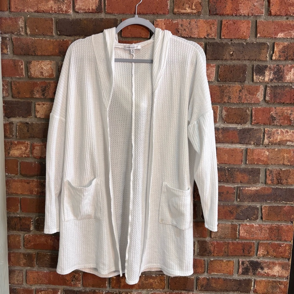 Purple Snow womens waffle knit open front lightweight cardigan white M